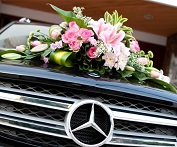 pink theme roses and lilies fresh flower Wedding Car Decor Singapore