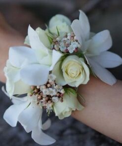 WC-05 White Roses Orchid Wrist Corsage