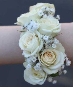 WC-04 White Roses Wrist Corsage
