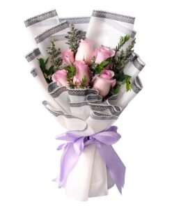 6 pink rose korean style graduation flower bouquet