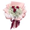 3 red rose korean baby breath flower bouquet