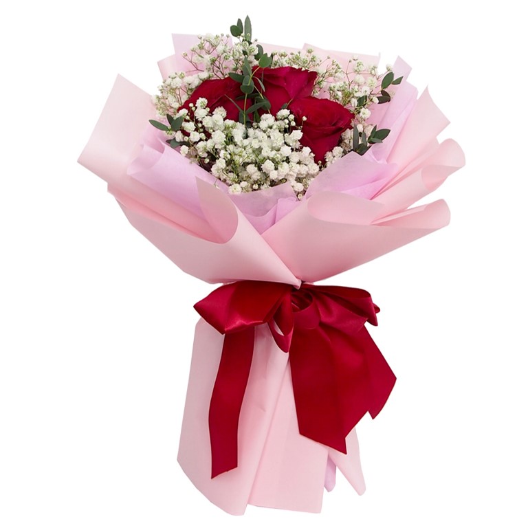 3 red roses korean hand bouquet