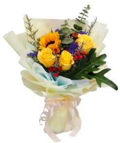 yellow rose and sunflower korea bouquet