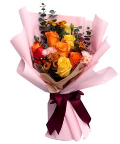 6 orange rose yellow rose korean hand bouquet
