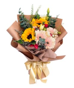 sunflower and pink gerbera korean bouquet