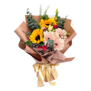sunflower and pink gerbera korean bouquet