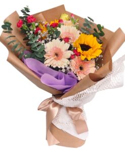 2 sunflower and 3 pink gerbera korean bouquet