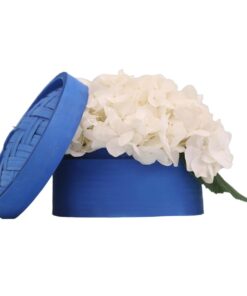 White Hydrangea in blue dim sum flower box